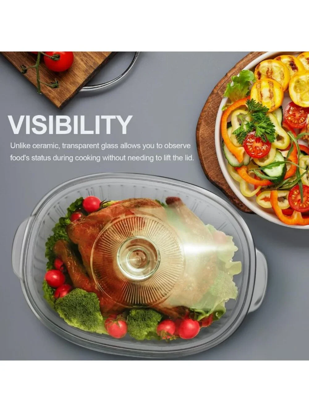 2.8L Glass Casserole Dish with Lid - Ribbed Oval Baking Dish for Oven